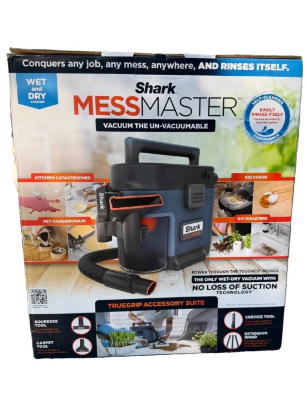 NEW Shark MessMaster VS100 Wet Dry Vacuum Portable 1 Gal Self Rinsing